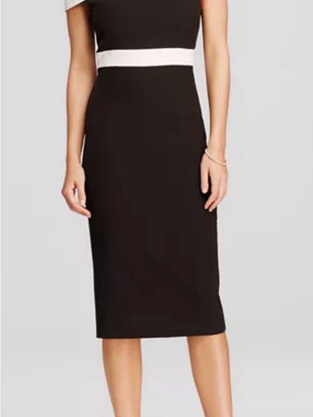 Bardot Black Strapless Midi Dress with White Waistband